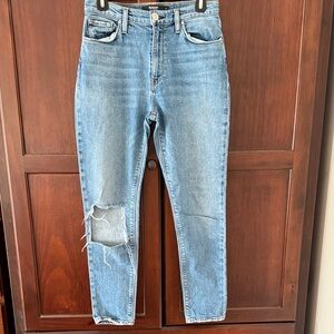 Hudson Jeans Medium Blue High-Rise Distressed Straight Jeans